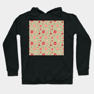 Red flowers on sage green pattern Hoodie